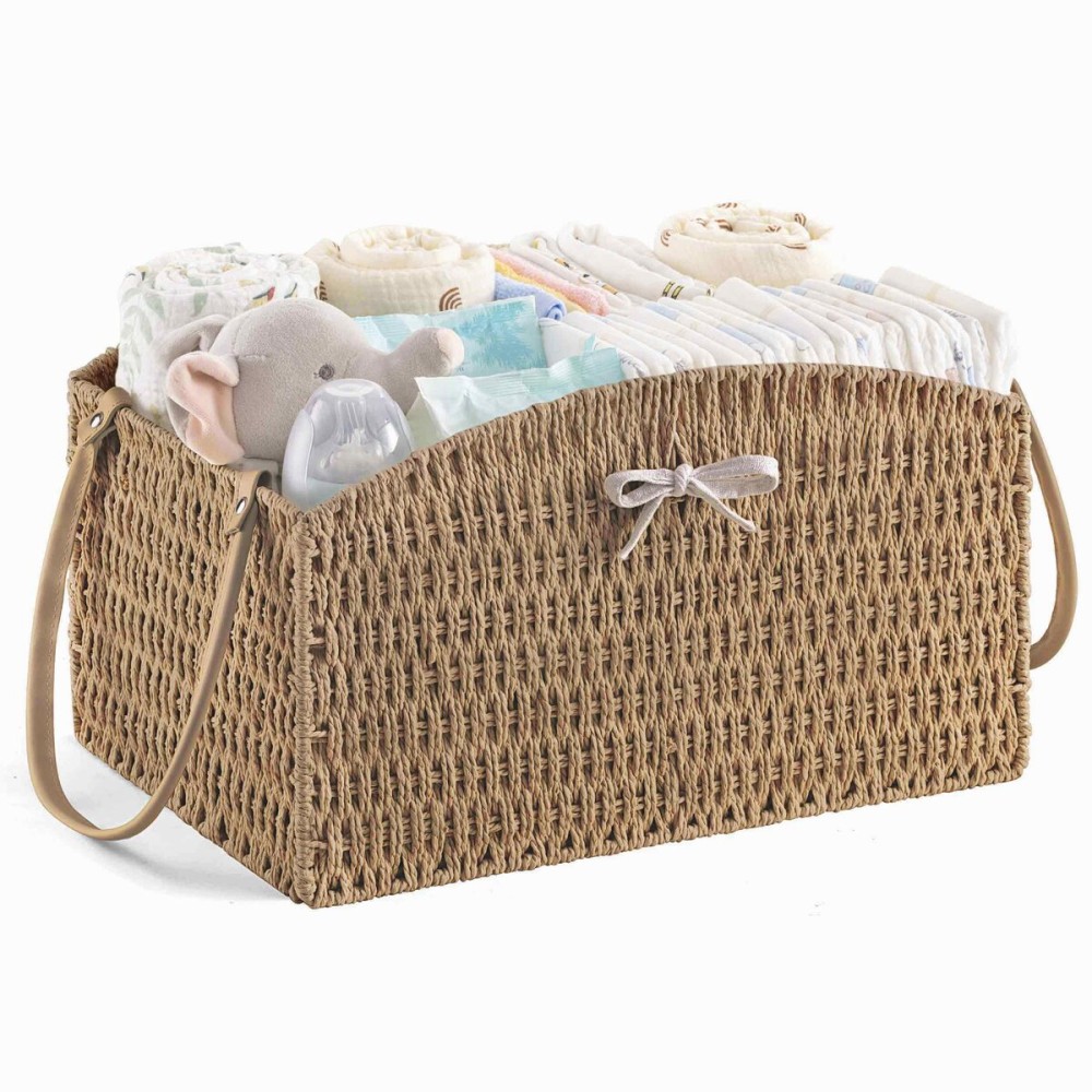 HBlife Diaper Caddy Organizer, Large Hand-Woven Storage Basket for Diapers & Baby Essentials - Elegant Curved Design, Ideal Gift for Baby Shower & Registry Must-Have