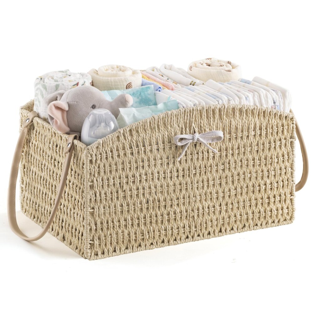 HBlife Diaper Caddy Organizer, Large Hand-Woven Storage Basket for Diapers & Baby Essentials - Elegant Curved Design, Ideal Gift for Baby Shower & Registry Must-Have