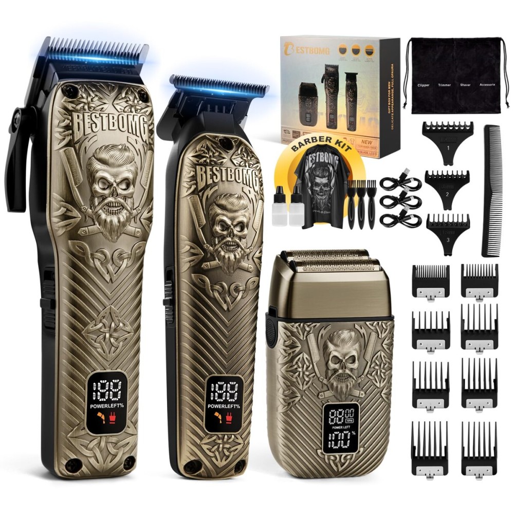 BESTBOMG Hair Clippers for Men, Professional Hair Clippers, Beard Trimmer& Rechargeable Shaver Set, Metal T-Blade, LED Display, Barber Hair Cutting Kit for Men Grooming & Gifts, BS-807E (Bronze)