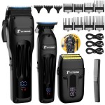 BESTBOMG Hair Clippers for Men, Professional Hair Clippers, Beard Trimmer& Rechargeable Shaver Set, Metal T-Blade, LED Display, Barber Hair Cutting Kit for Men Grooming & Gifts, BS-808A (Black)