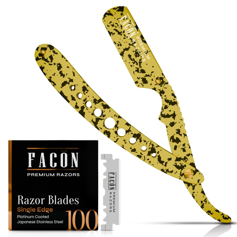 Facn Straight Razors for Men - Professional Barber Straight Edge Razor Kit with 100 Blades, Classic Stainless Steel Barbero Shaver for a Smooth & Precise Shave, Premium Barber Razor for Men\'s Shaving