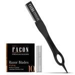 Facn Beard Razor for Men - Professional Beard Shaping Tool Grooming Kit with 11 Replacement Blades, Mustache Shaper, Edger & Lineup, Premium Precision Straight Edge Razor 100% Stainless Steel Blade