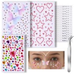Teenitor Face Gems for Makeup, Self Adhesive Festival Jewels, Hair Gems, 4 Sheets Rhinestone Stickers for Face, Eye, Makeup, Body