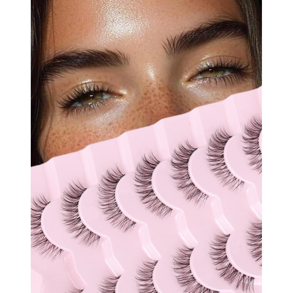 Frihappy Natural Lashes Short Lashes Fake Lashes Natural Look Eyelashes Wispy Natural Lashes Clear Band Lashes FRH-11
