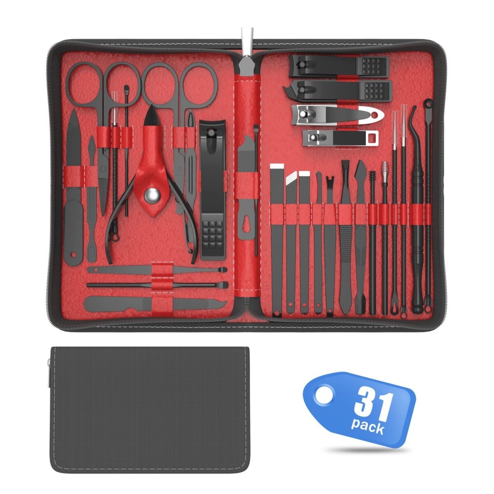 Professional Manicure Pedicure Set,Nail Clipper Kit, Nail Clippers Set, Nail Tools with Luxurious Travel Case,31PCS(RED)