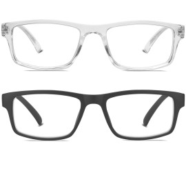 Kitchasy 2 Pack Reading Glasses,Upgraded TR Blue Light Blocking Reading Glasses,Filter UV Ray/Glare Computer Readers,Stylish Lightweight Spring Hinges Eyeglasses for Women Men(Black/Transparent,1.25)