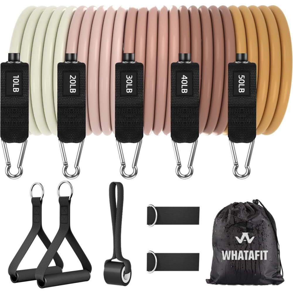 WHATAFIT Resistance Bands, Exercise BandsResistance Bands for Working Out, Work Out Bands with Handles for Men and Women Fitness, Strength Training Home Gym Equipment Gradient Coffee