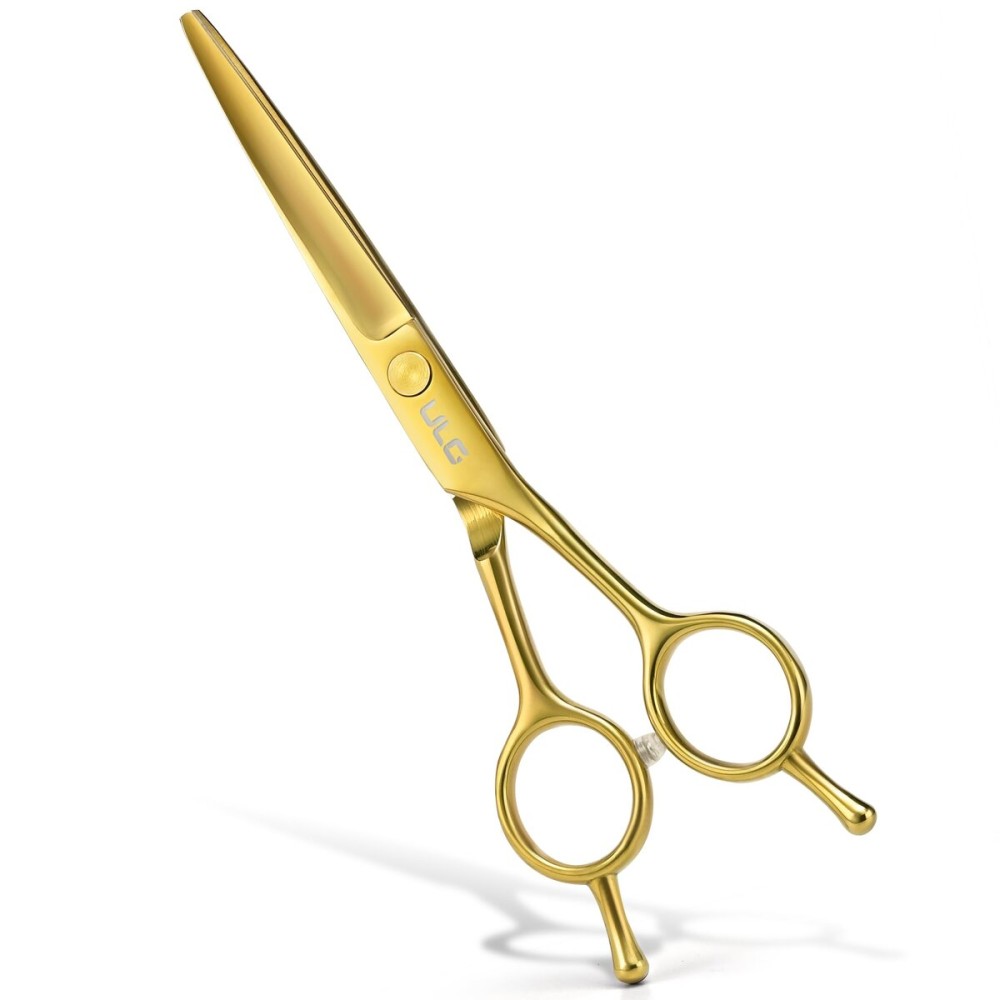 ULG Professional Hair Cutting Scissors 6.5 Inch - Sharp Barber Shears, Stainless Steel Symmetrical Salon Haircut Scissors for Women, Men, Kids, Gloss Paint Finish, Golden