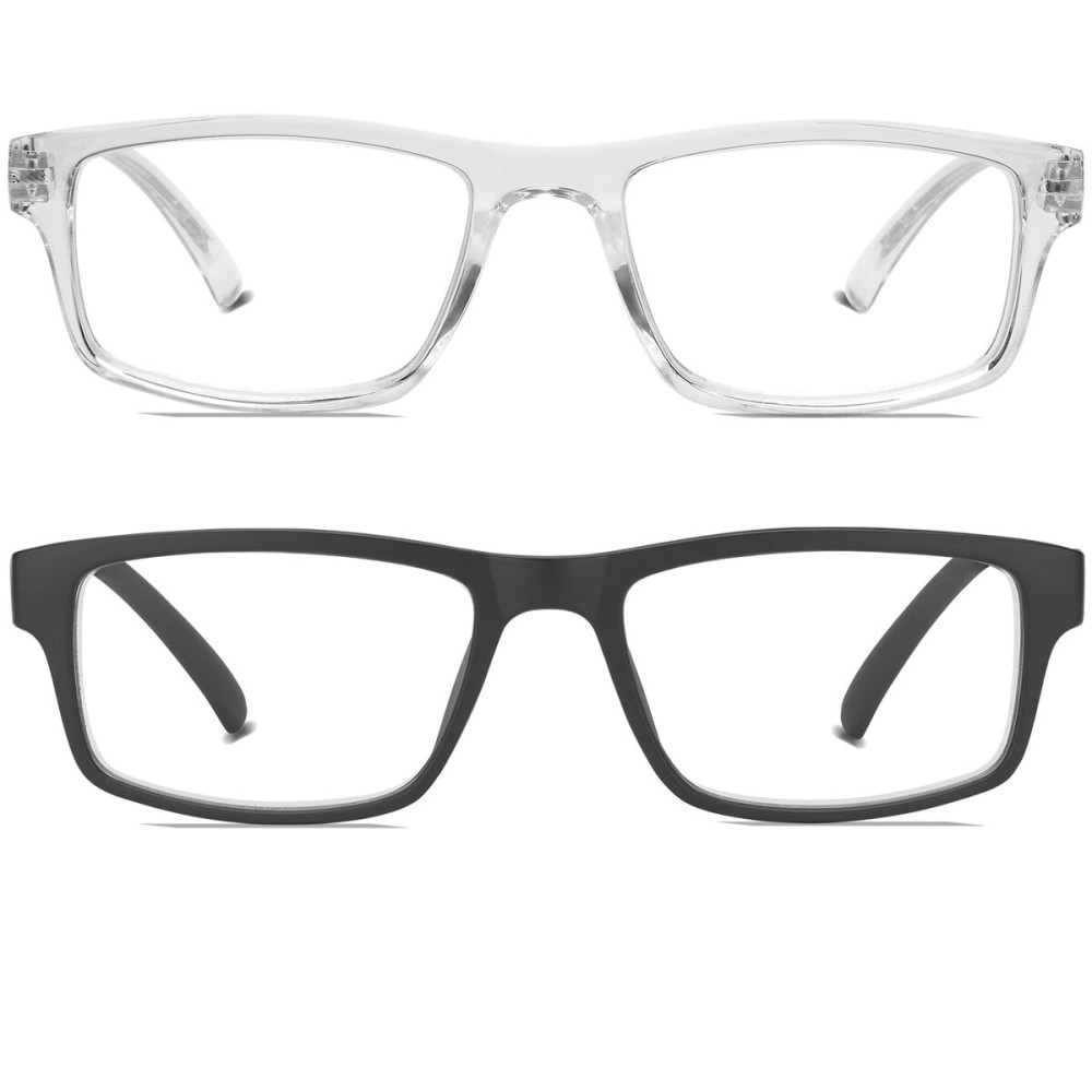 Kitchasy 2 Pack Reading Glasses,Upgraded TR Blue Light Blocking Reading Glasses,Filter UV Ray/Glare Computer Readers,Stylish Lightweight Spring Hinges Eyeglasses for Women Men(Black/Transparent,1.5)