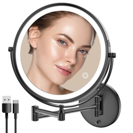 Rocollos 9 Wall Mounted Lighted Makeup Mirror, Large Double Sided 1X/10X Magnifying Mirror, 3 Color LED Vanity Mirror, Touch Dimmable 360 Swivel Light Up for Bathroom