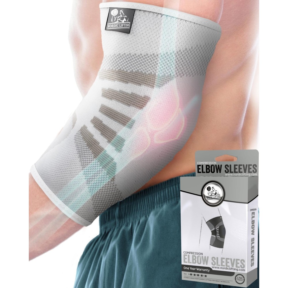 Nordic Lifting Elbow Compression Sleeves (1 Pair) for Men & Women - Support for Pain Relief, Tendonitis, Golfers & Tennis Elbow - Weightlifting Brace for Workout, Arm & Joint Recovery