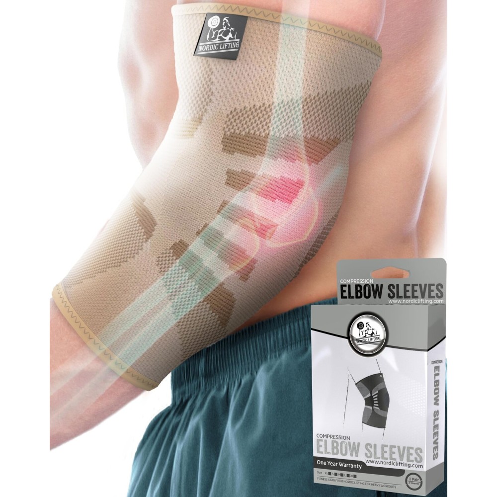 Nordic Lifting Elbow Compression Sleeves (1 Pair) for Men & Women - Support for Pain Relief, Tendonitis, Golfers & Tennis Elbow - Weightlifting Brace for Workout, Arm & Joint Recovery