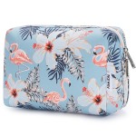 Narwey Cute Makeup Bag Travel Cosmetic Bag Organizer Toiletry Bag Make Up Bags with Compartments for Women Girls (Large, Aqua Flamingo)