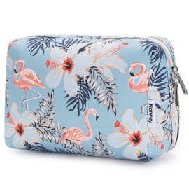 Narwey Cute Makeup Bag Travel Cosmetic Bag Organizer Toiletry Bag Make Up Bags with Compartments for Women Girls (Large, Aqua Flamingo)