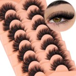 Kiromiro Mink Lashes False Eyelashes 18mm 3D Volume Cat Eye Lashes Faux Mink Eyelash Wispy Fake Eyelashes Thick Strips Lash Pack, 7 Pairs
