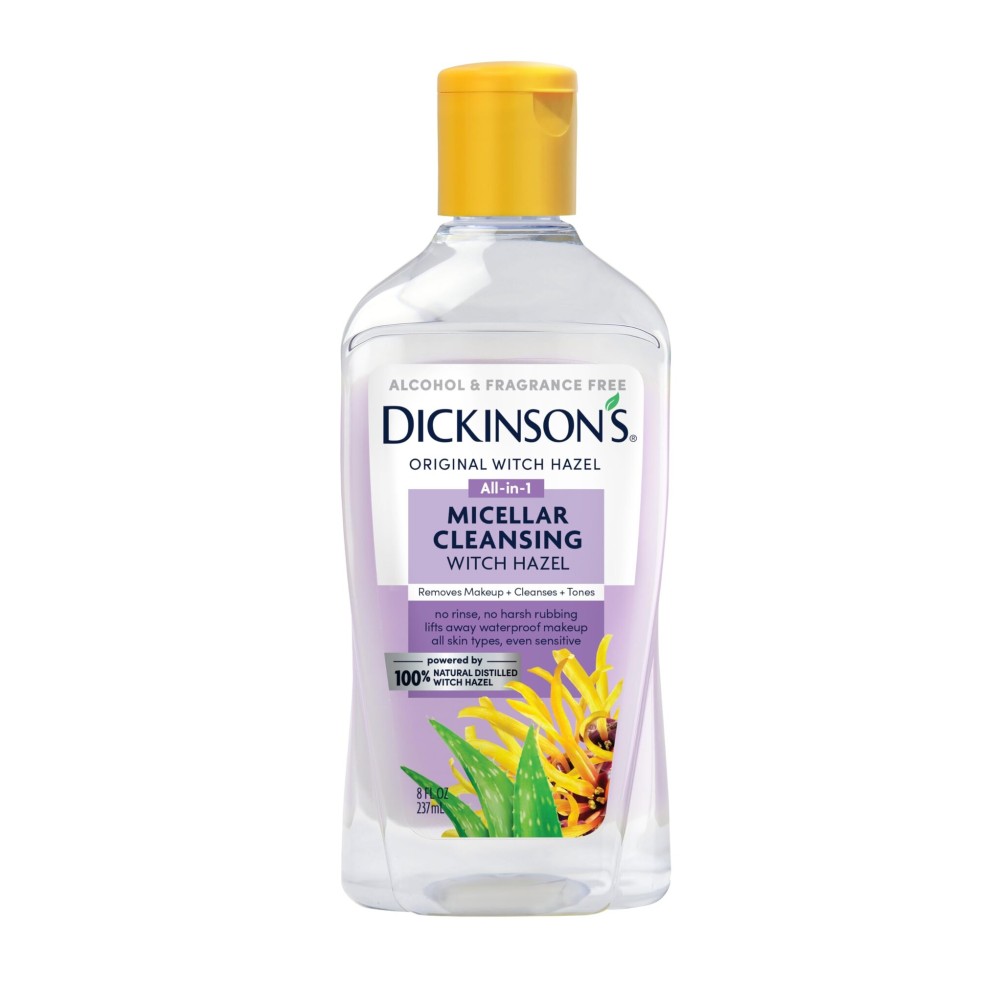 Dickinson\'s Micellar Cleansing Witch Hazel | 100% Natural Distilled Witch Hazel | Alcohol & Fragrance Free | Makeup Remover, Skin Cleanser, Facial Toner | Removes Dirt, Oil, Makeup | 8 Fl Oz