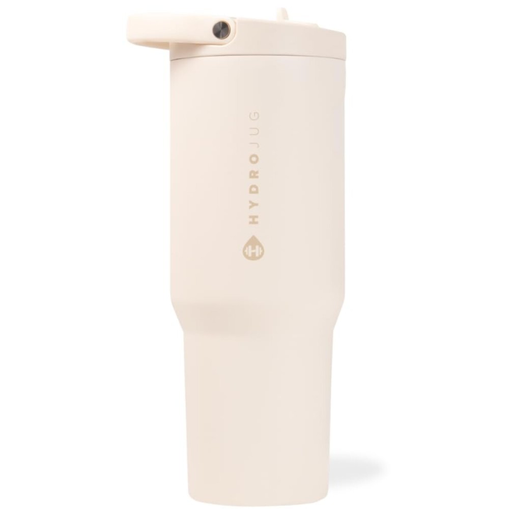 HydroJug Sport - Stainless Steel Tumbler with Straw, Vacuum Insulated, 40oz Leakproof Water Bottle, Ergonomic Design, Reusable, Dishwasher Safe, Rubber Base, Durable for Gym or Outdoors, Cream