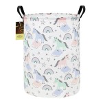 HUNRUNG Laundry Hamper,Large Canvas Fabric Lightweight Storage Basket Toy Organizer Dirty Clothes Collapsible Waterproof for College DormsRound-Star Unicorn