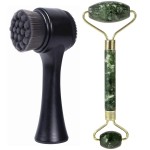 Beomeen Face Brush 2 in 1, Silicone Facial Cleansing Exfoliating Brush Soft Bristles Pore Deep Cleansing, Jade Face Roller Skin Care Tools, Manual Dual Face Wash Scrub Brush Massaging Gift, BlackGreen
