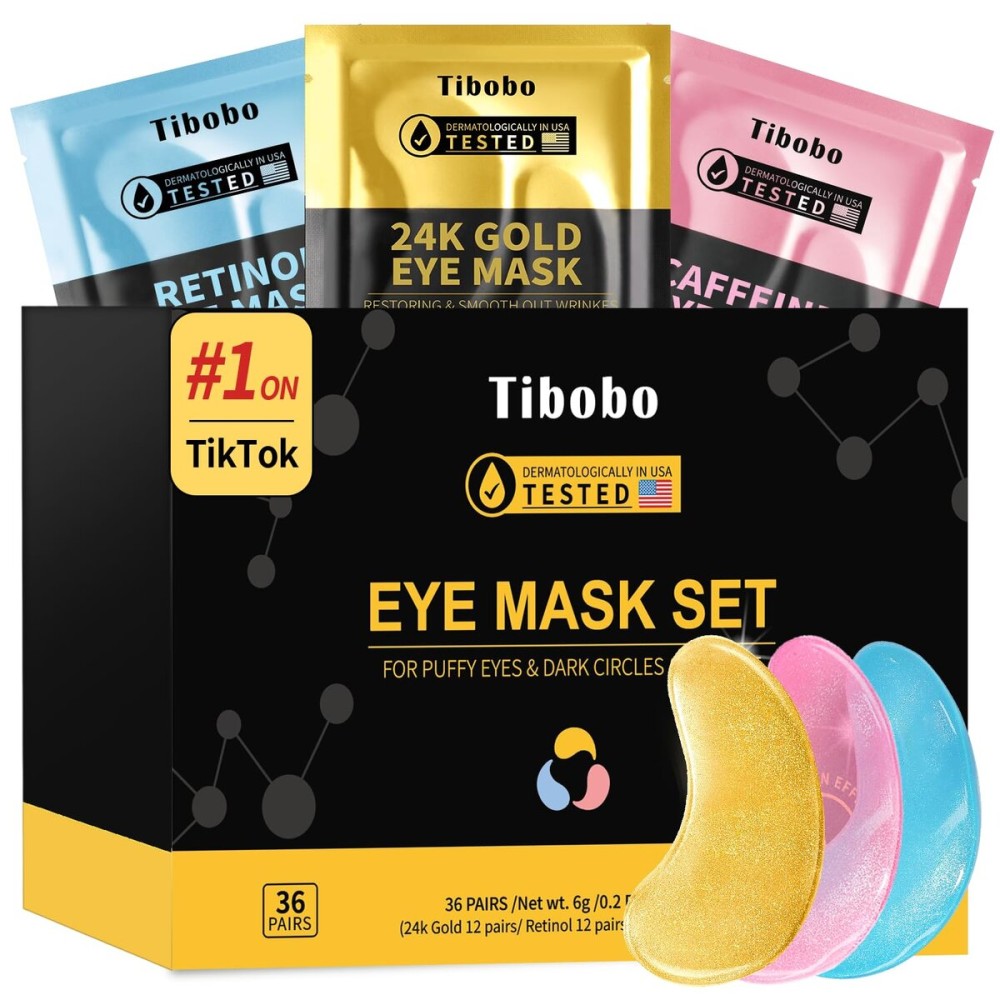 Under Eye Patches(36 Pairs), Christmas Stocking Stuffers Gifts for Women, 24K Gold, Caffeine, Retinol Eye Masks for Puffy Eyes, Wrinkles, Dark Circles - Restoring & Awakening & Moisturizer
