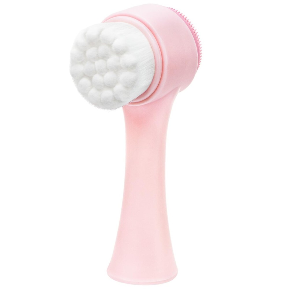 Facial Cleansing Brush 2 in 1, Face Exfoliating Scrubber Brush, Silicone Double Side Manual Face Wash Scrub Brush with Soft Bristles for Deep Pore Cleansing, Massaging, Skin Care, Pink