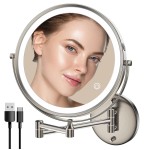 Rocollos 9 Wall Mounted Lighted Makeup Mirror, Large Double Sided 1X/10X Magnifying Mirror, 3 Color LED Vanity Mirror, Touch Dimmable 360 Swivel Light Up for Bathroom
