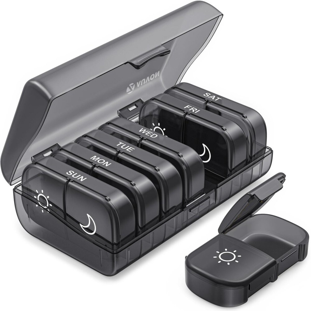 AUVON XL Weekly Pill Organizer 2 Times a Day, AM PM Pill Case with One-Side Large Opening for Easy to Use, Pill Box 7 Day Travel Medication Organizer for Medications, Vitamins, Fish Oils, Supplements