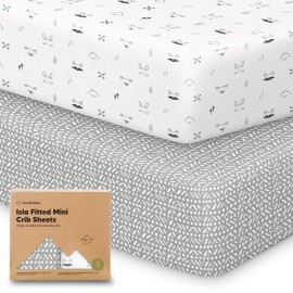 Pack and Play Sheets Fitted - 2-Pack Mini Crib Sheets for Pack N Play Mattress 38x26, Soft & Cozy, Neutral Toddler Playard Bedding, Snug Fitted Mini Baby Crib Mattress Cover Boy, Girl (Nordic)