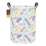 HUNRUNG Laundry Hamper,Large Canvas Fabric Lightweight Storage Basket Toy Organizer Dirty Clothes Collapsible Waterproof for College DormsRound-Musical instrument