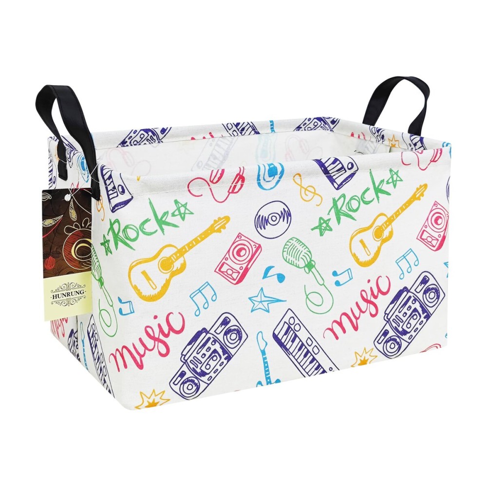 HUNRUNG Rectangle Storage Basket Cute Canvas Organizer Bin for Pet/Children Toys, Books, Clothes Perfect for Rooms/Playroom(REC-Musical instrument)