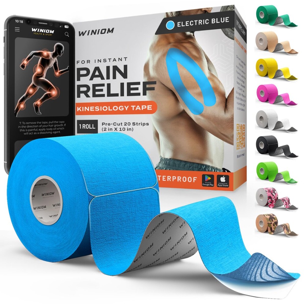 Kinesiology Tape-Incredible Support for Athletic Sports and Recovery + Free Taping Guide - Pre-Cut 2 inch 16.4 feet (Electric Blue + Free Taping Guide, 1 Pack)