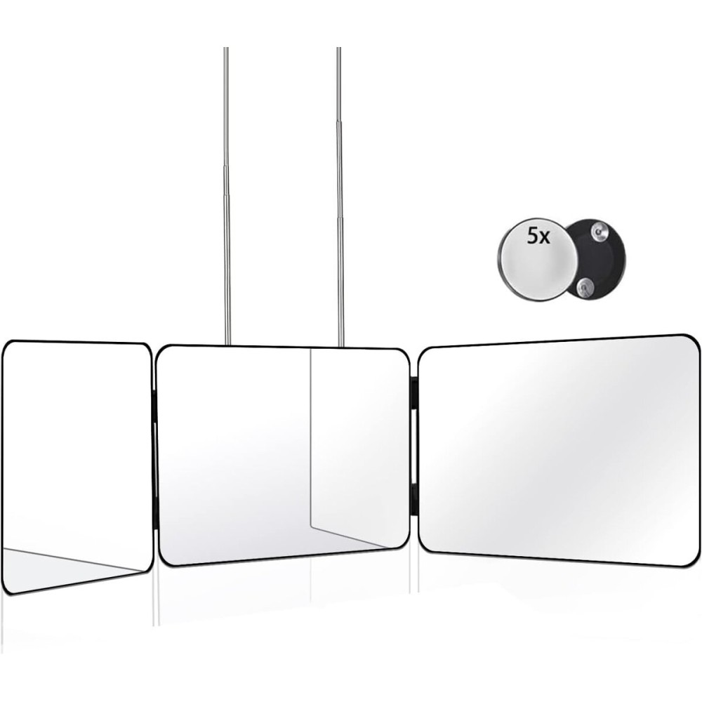 JANMPASK LED 3 Way Mirror for Self Cutting Mirror Vanity Barber Supplies Accessories 360 Makeup with Light Trifold to See Back of Head