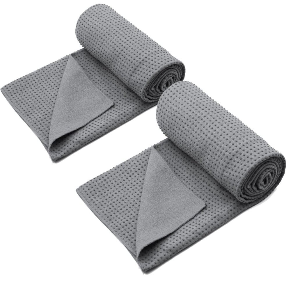 Eunzel 2 Pack Yoga Towel,Hot Yoga Mat Towel with Grip Dots Sweat Absorbent Non-Slip for Hot Yoga, Pilates and Workout 24 x72Dark Grey (2 Pack)