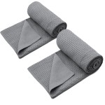 Eunzel 2 Pack Yoga Towel,Hot Yoga Mat Towel with Grip Dots Sweat Absorbent Non-Slip for Hot Yoga, Pilates and Workout 24 x72Dark Grey (2 Pack)