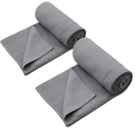 Eunzel 2 Pack Yoga Towel,Hot Yoga Mat Towel with Grip Dots Sweat Absorbent Non-Slip for Hot Yoga, Pilates and Workout 24 x72Dark Grey (2 Pack)