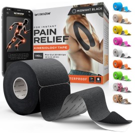 Kinesiology Tape-Incredible Support for Athletic Sports and Recovery + Free Taping Guide - Pre-Cut 2 inch 16.4 feet (Midnight Black + Free Taping Guide, 1 Pack)