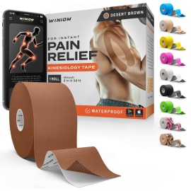 Kinesiology Tape-Incredible Support for Athletic Sports and Recovery + Free Taping Guide-Uncut 2 inch 32 feet Roll (Desert Beige (Brown) + Free Taping Guide, Pack of 1)