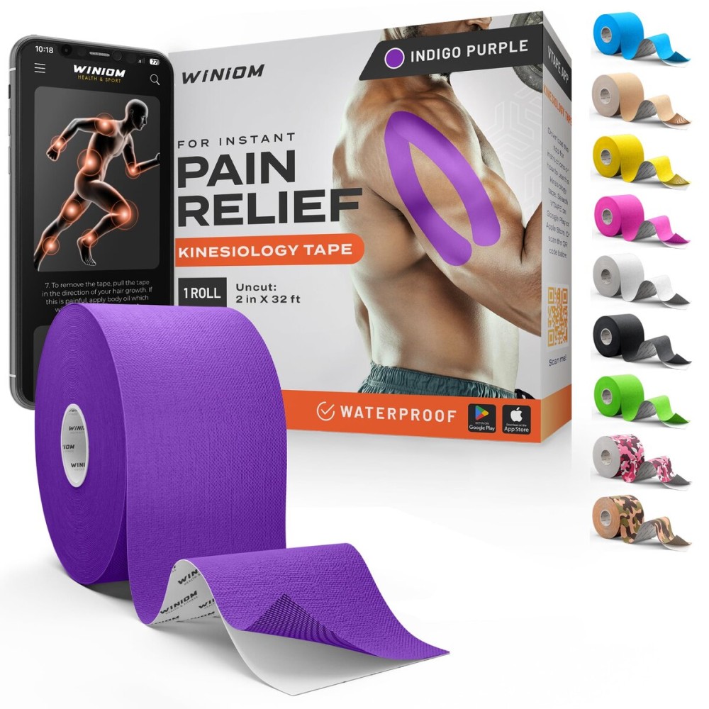 Kinesiology Tape-Incredible Support for Athletic Sports and Recovery + Free Taping Guide-Uncut 2 inch 32 feet Roll (Indigo Purple + Free Taping Guide, Pack of 1)
