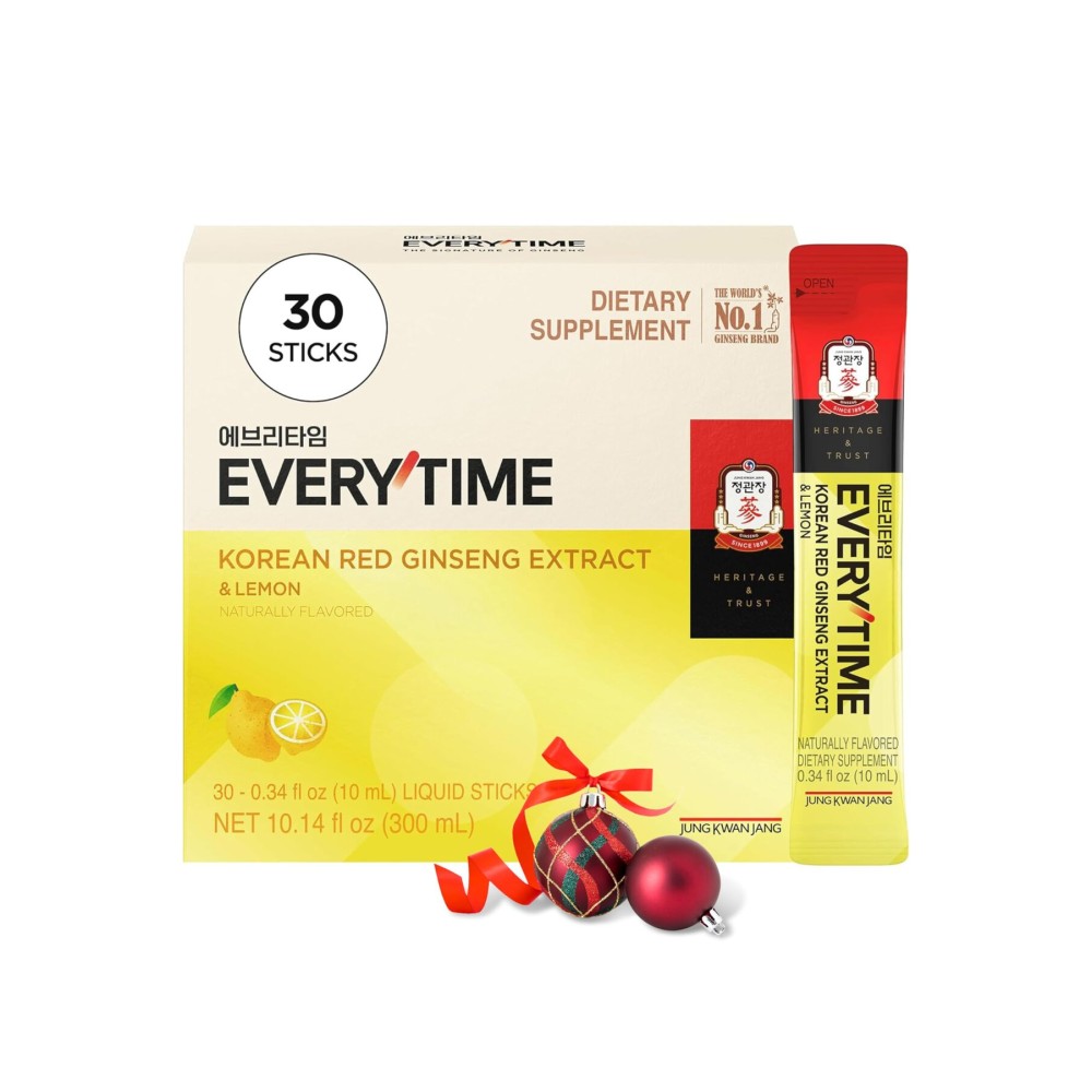JUNG KWAN JANG Everytime Korean Red Ginseng Extract Stick 1,050mg & Lemon - Vegan Ginseng Root Energy Drink Liquid Stick Supplements - Builds Stamina & Immunity, No Caffeine Non-GMO (30 Sticks)