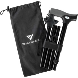 aunn Medical Easy Grip Height Adjustable Folding Cane/Walking Stick with Strap/Pouch- Compact, Portable, and Safe Walking Assistant- Non-Slip Grip Handle- Men, Women, Elderly