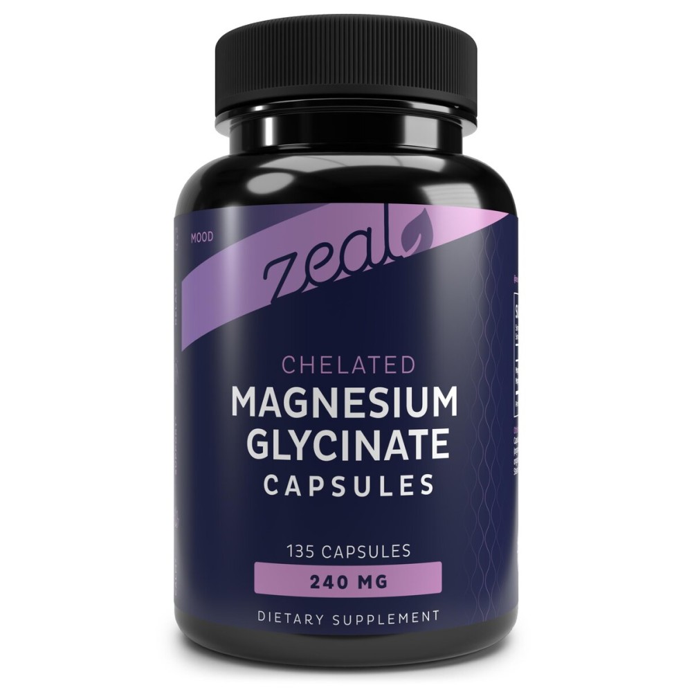 Zeal Naturals Chelated Magnesium Glycinate Supplement - 240mg, 135 Capsules | Magnesium for Sleep, Muscle Recovery, & Relaxation | Non-GMO