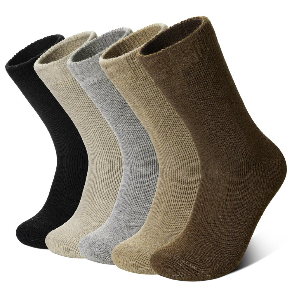 Velice Women Wool Socks Thick Thermal Hiking Warm Winter Crew Cushion Cozy Work Boot Socks 5 Pairs(Black/Brown/Khaki/Grey)