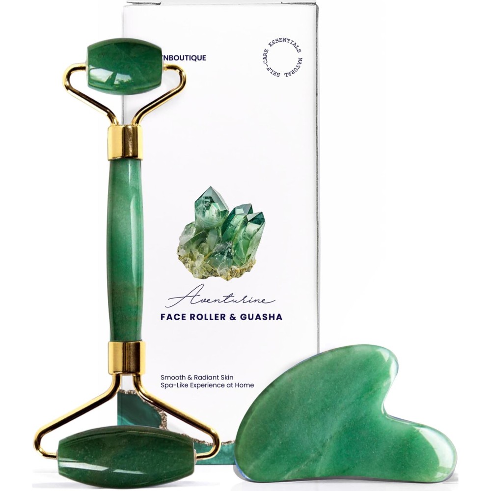 ROSELYNBOUTIQUE Gua Sha Facial Tools & Face Roller Original Face Massager for Puffiness Wrinkless Skin Care Routine - Self Care Gift for Men Women (Aventurine)