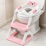 SKYROKU Potty Training Seat for Toddlers - 2-in-1 Adjustable potty ladder with Step Stool, Anti-Slip Cushion, Splash Guard & Extra-Wide Pedals, Supports 200+ lbs, Ideal for Boys & Girls (8899-Pink)