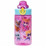 Zak Designs Disney SuperKitties Sage Kids Water Bottle For School or Travel, 16oz Durable Plastic Water Bottle With Straw, Handle, and Leak-Proof, Pop-Up Spout Cover (Ginny, Sparks, Buddy, Bitsy)