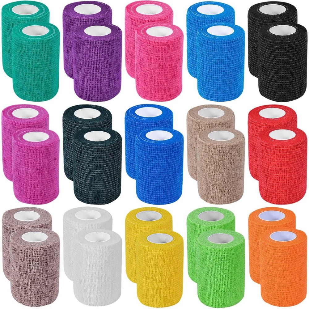 KISEER 30 Pack 3 Inch x 5 Yards Colorful Self Adhesive Bandage Breathable Cohesive Bandage Wrap Rolls Elastic Self-Adherent Tape for Stretch Athletic, Sports, Wrist, Ankle