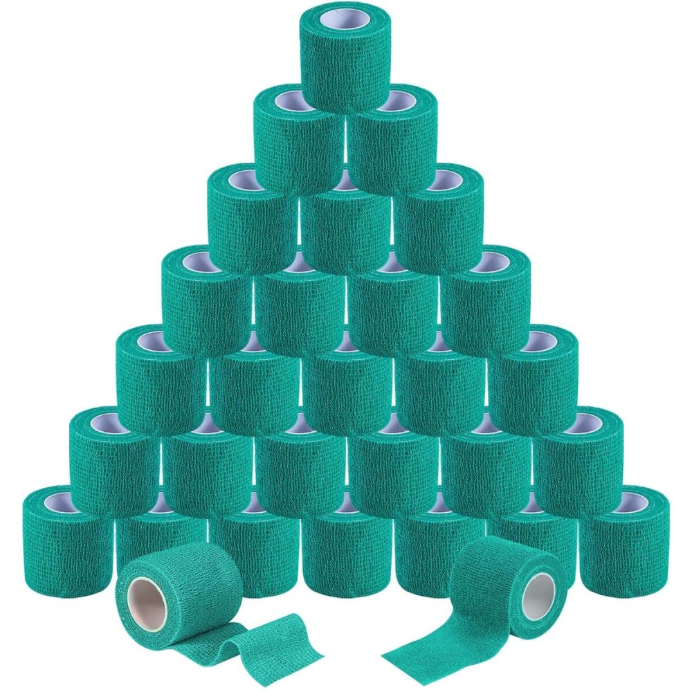 KISEER 30 Pack 2 Inch x 5 Yards Green Self Adhesive Bandage Breathable Cohesive Bandage Wrap Rolls Elastic Self-Adherent Tape for Stretch Athletic, Sports, Wrist, Ankle