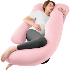 Sasttie Pregnancy Pillows for Sleeping, Jumbo U Shaped Cooling Full Body Pillow with Removable Cover, Pregnant Women Must Haves, Maternity Essential, Light Pink