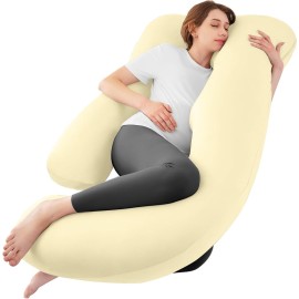 Sasttie Pregnancy Pillows for Sleeping, Jumbo U Shaped Cooling Full Body Pillow with Removable Cover, Pregnant Women Must Haves, Maternity Essential, Light Yellow