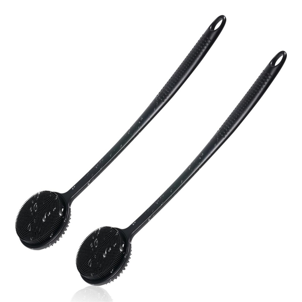 Silicone Back Scrubber for Shower, 17in Lengthen Long Handle Body Brush, Double Sided Shower Brush for Shower Exfoliating and Massage Can Produce Rich Foam, Long Handle Back Scrubber for Men